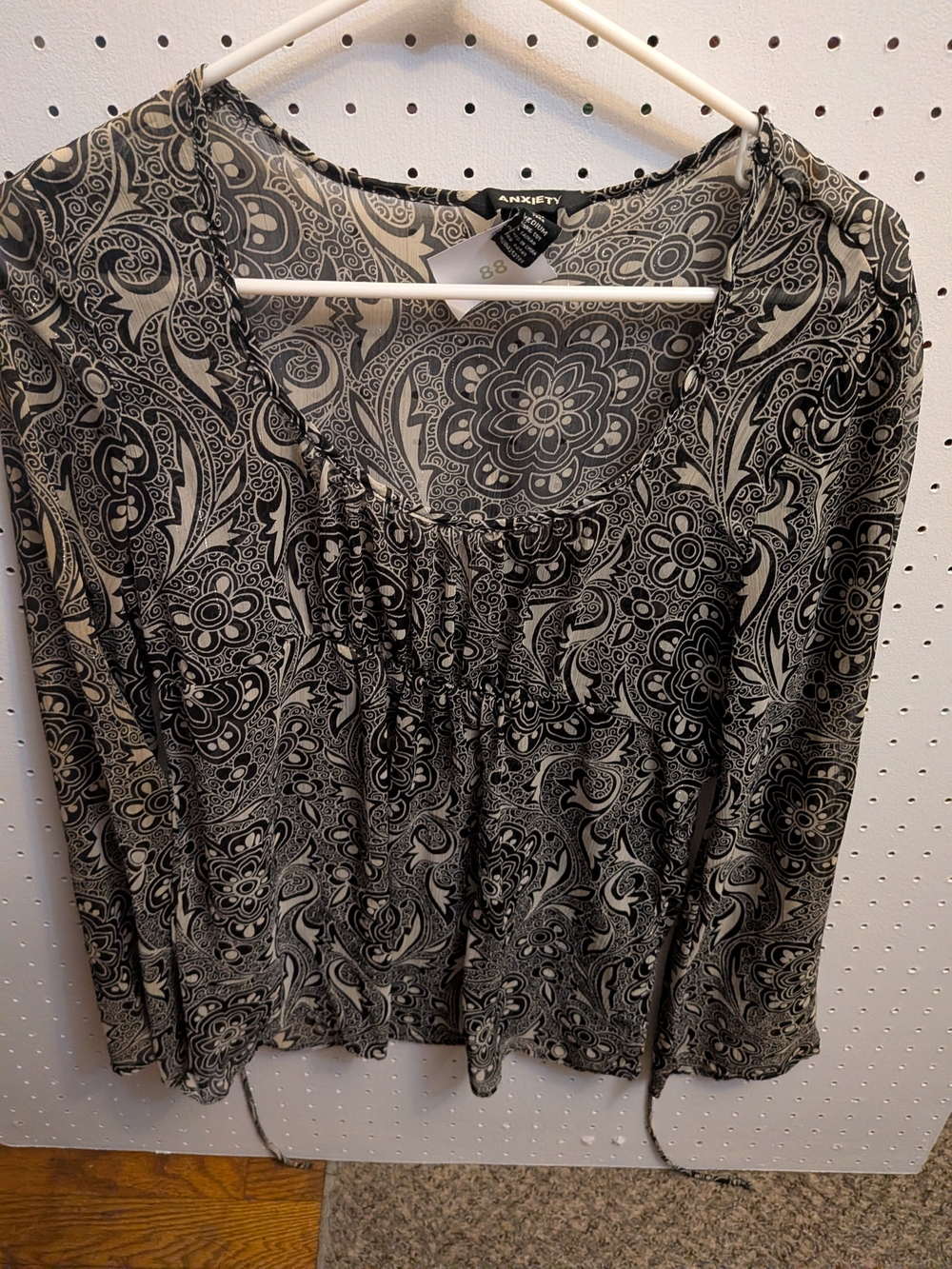 Status Anxiety Black and White Paisley Long-Sleeve Blouse